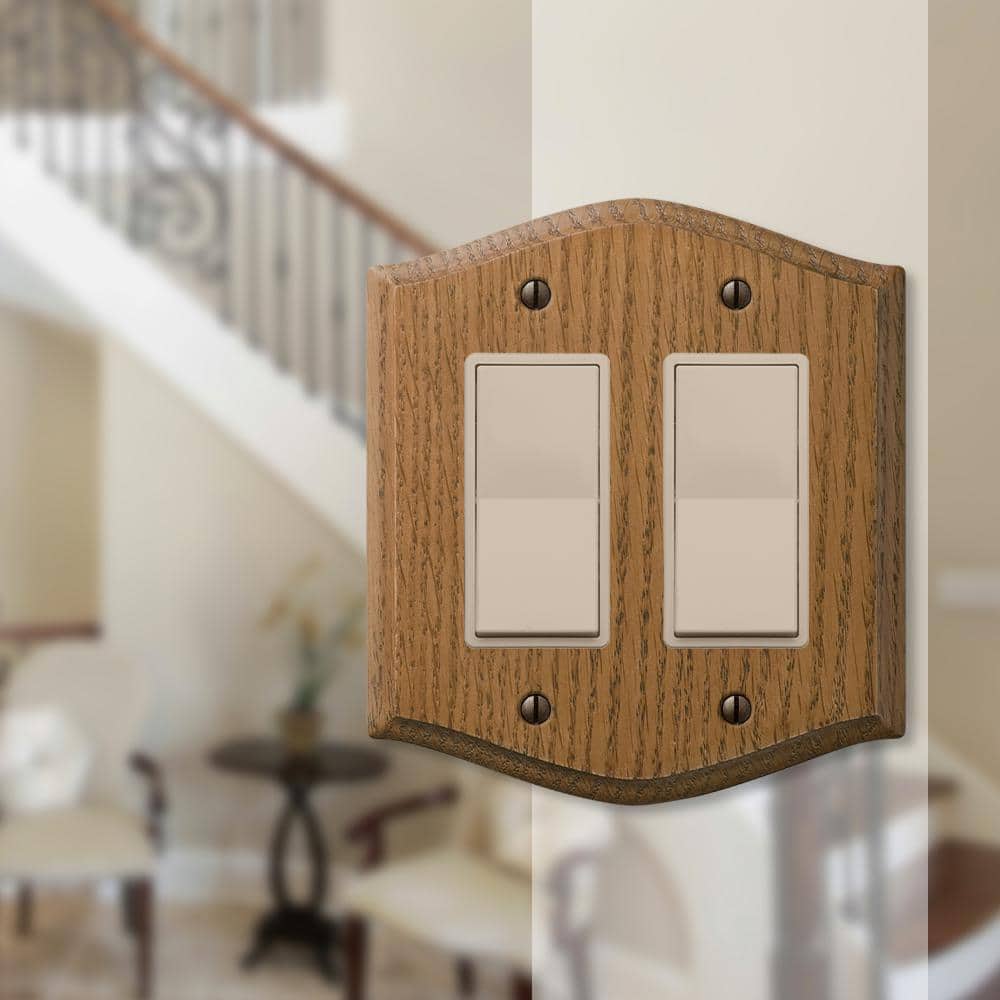 Amerelle Medium Brown Oak 2-Gang Decorator Wall Plate