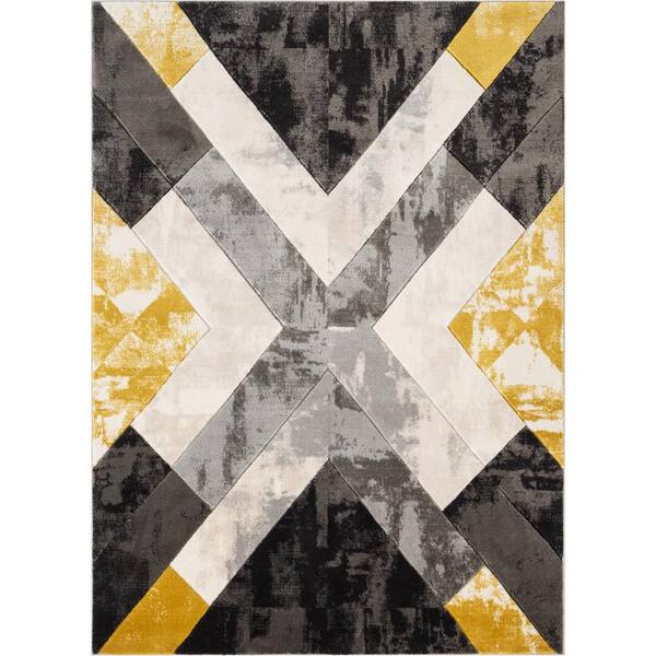Well Woven Good Vibes Rosa Gold Modern Geometric Triangles 3 ft. 11 in. x 5 ft. 3 in. High-Low Area Rug