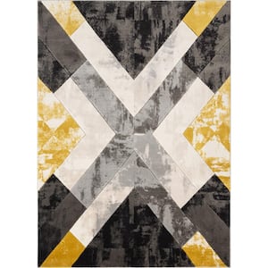 Good Vibes Rosa Gold Modern Tribal Geometric 5 ft. 3 in. x 7 ft. 3 in. Area Rug