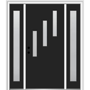 64.5 in. x 81.75 in. Davina Right-Hand Inswing 3-Lite Frosted Modern Painted Steel Prehung Front Door with Sidelites