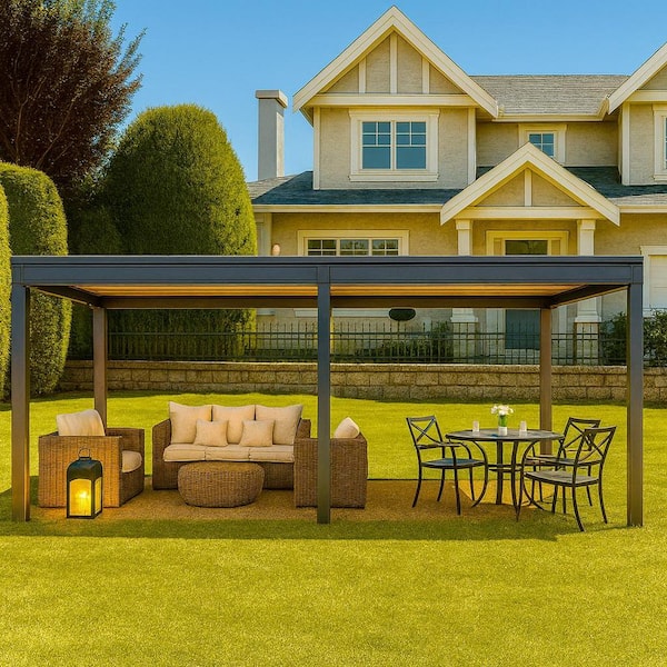 10 ft. x 20 ft. Brown Aluminum Metal Louvered Pergola