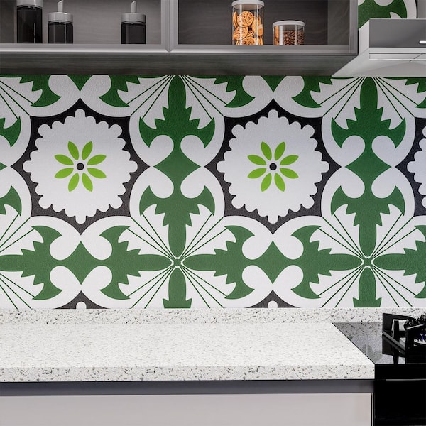 24 in. x 120 in. Vinyl Peel and Stick Backsplash Tile Stickers, Dark Green Wall Tile for Kitchen (20 sq. ft. / Roll)