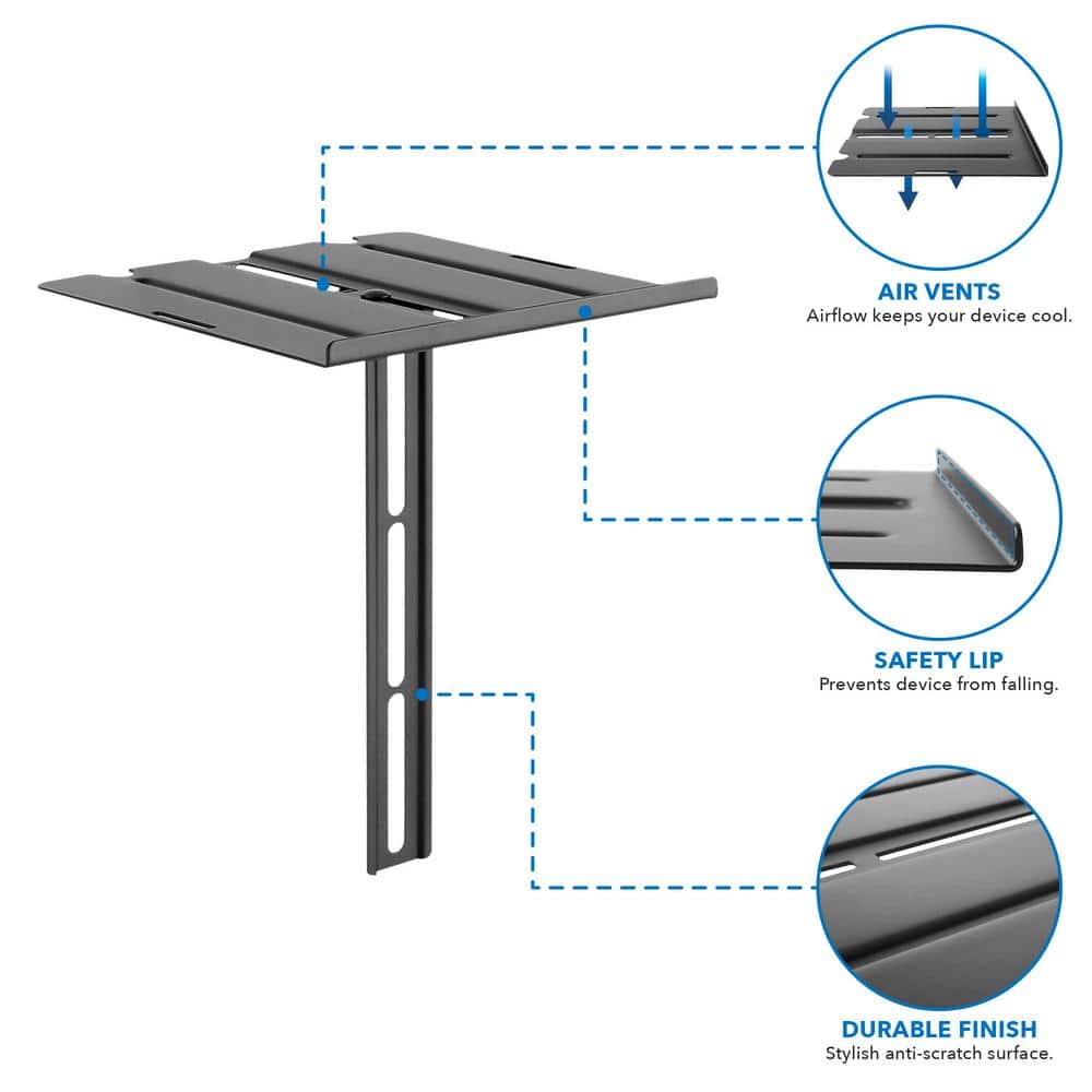 Black Solid Steel Floating Wall-Mounted Shelf for TV Components