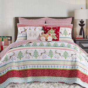 Merry and Bright Comet and Cupid Multi-Color Reindeer King/Cal King Microfiber Quilt