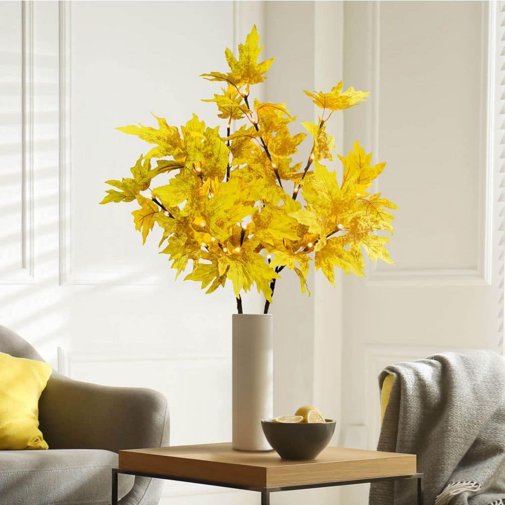 32 in. Yellow Maple Leaf LED Lighted Artificial Branch