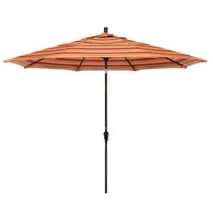 11 ft. Bronze Aluminum Market Patio Umbrella with Auto-Tilt Crank Lift in Astoria Sunset Sunbrella