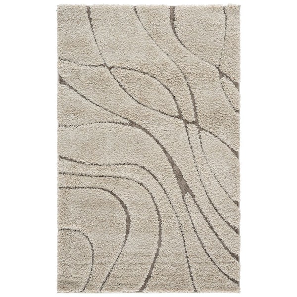 Florida Shag 2 ft. x 4 ft. Cream/Beige Solid Color Area Rug