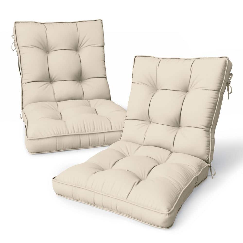 43 x 23 x 6 in. Outdoor Tufted Dining and Rocking Chair Cushion, Waterproof Replacement Seat, Cream (2-Pack)