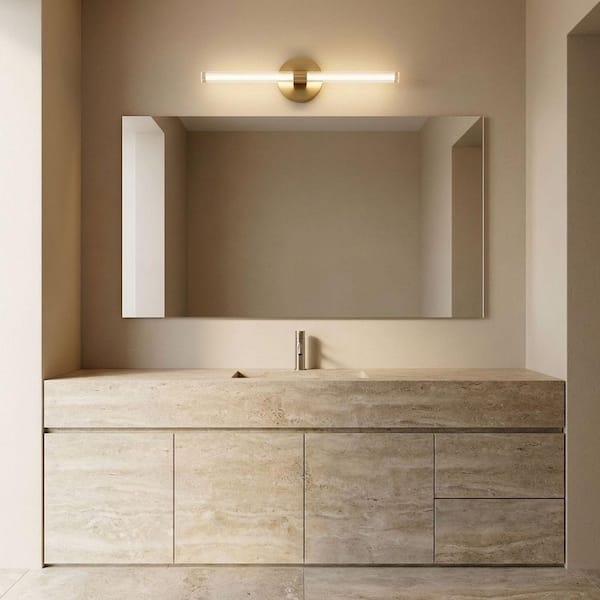 Silas 4.5 in. W x 18 in. H Burnished Brass LED Modern Bathroom Wall Sconce with Clear Acrylic Cylindrical Diffusers