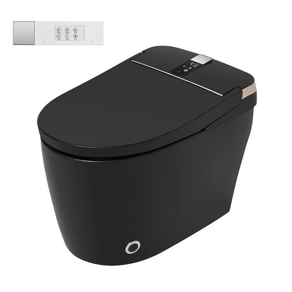 Elongated Bidet Toilet 1.28 GPF in Black with Heated Seat Auto Open/Close Multi-Cleaning Modes Warm Dryer Night Light