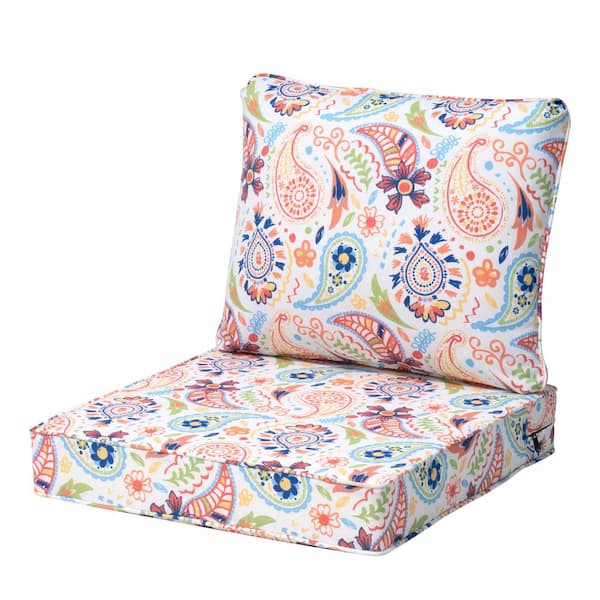 24 in. x 25 in. 1-Piece Outdoor Deep Seat Cushion for Patio Sofa and Couch in Red Flower