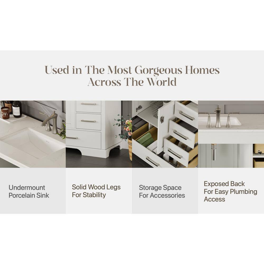 Eviva Storehouse 84" White Double Vanity with Carrara Marble Top