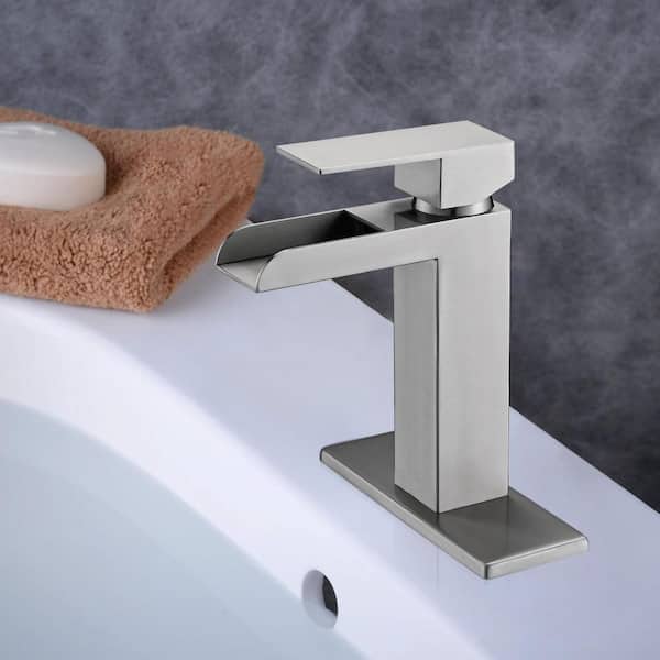 Unbranded Single Handle 1 or 3 Hole Waterfall Bathroom Faucet Stainless Steel Vanity Faucet with Deck and Drain in Brushed Nickel