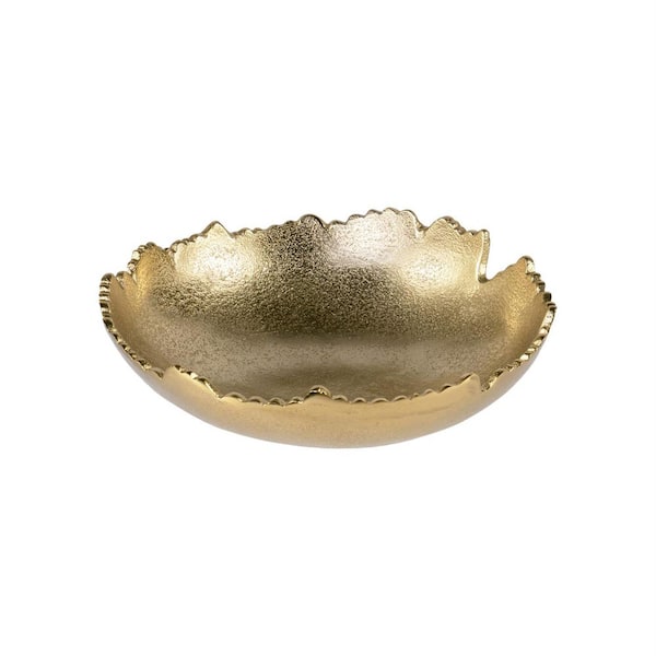 Unbranded 8.75" Gold Moon Decorative Bowl Asymmetrical Torn Hammered Metal Centerpiece Bowl with Sculpted Edges