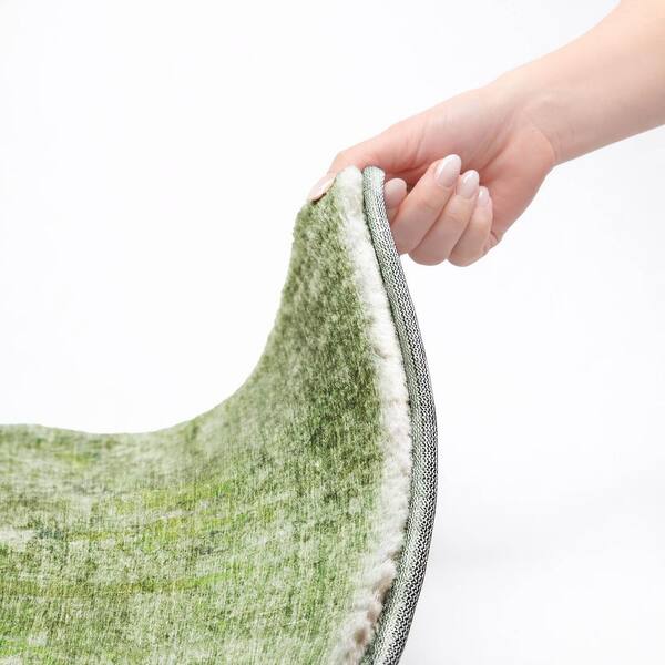 Dream Shag Premium Machine Washable Abstract ADS656 Olive 2 ft. x 7 ft. Runner Rug