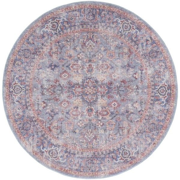 5 ft. Round Blue Floral Washable Area Rug