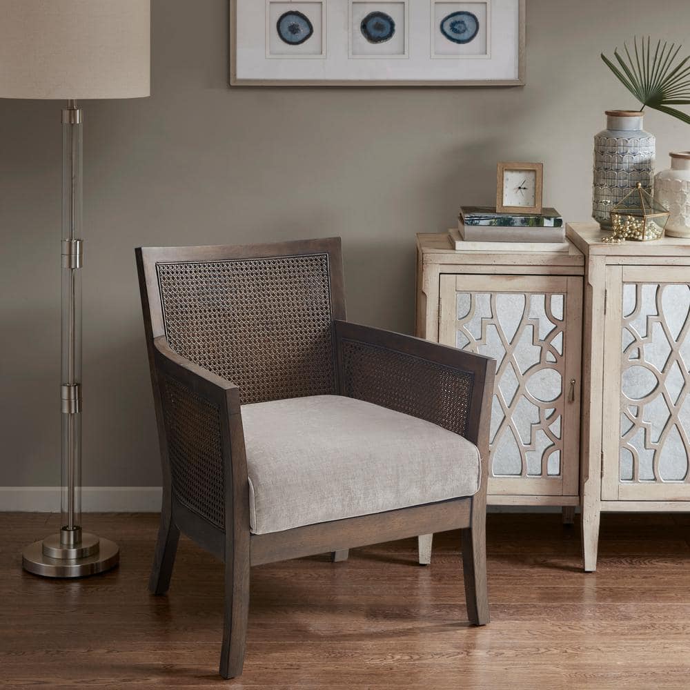 Farmhouse Chic Tan Cane Back Accent Chair with Espresso Wood Finish