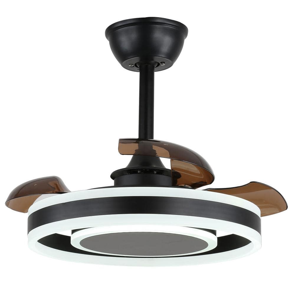 22-Inch Black Modern Ceiling Fan with Clear Blades and LED Light