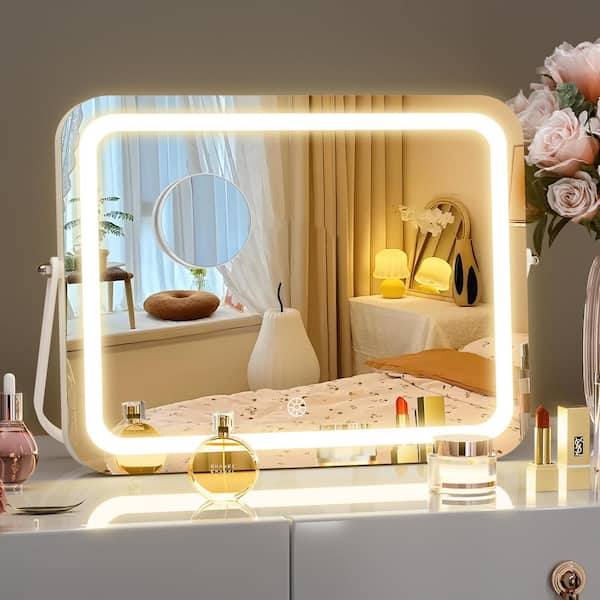 Vosuja 14 in. W x 11 in. H White LED Makeup Mirror with 5X