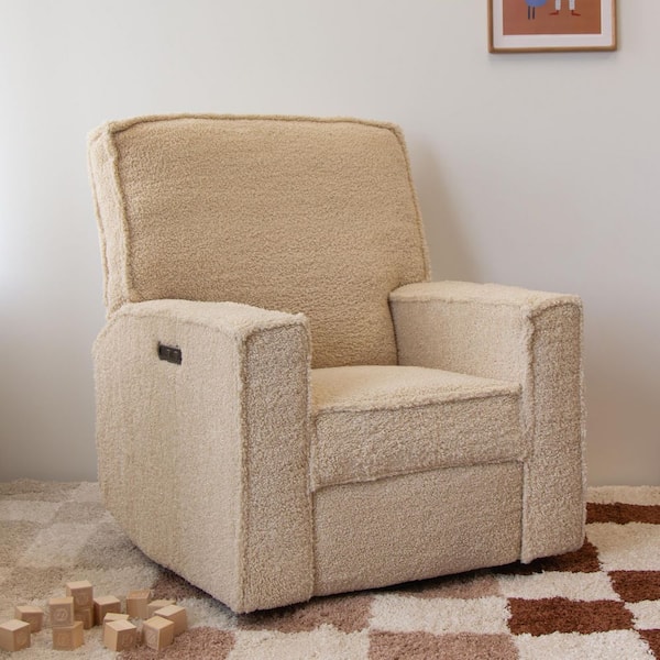 Texas Vanilla Sherpa Nursery Power Recliner Swivel Glider