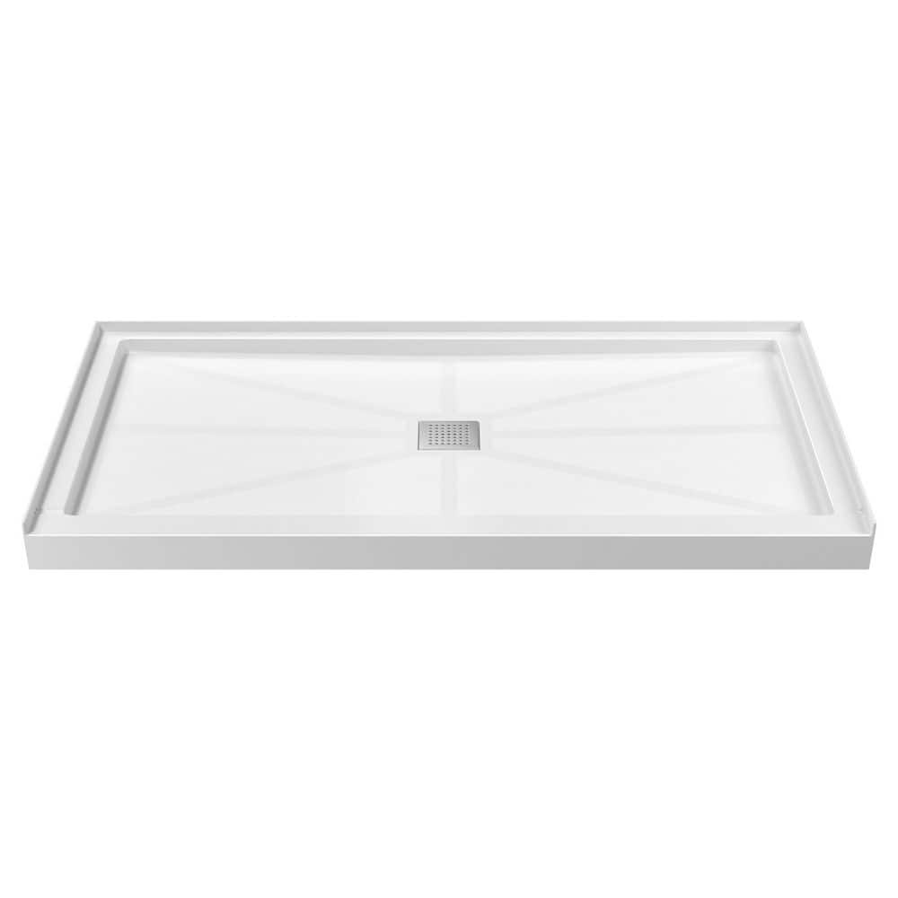Durbase 60 in. L x 30 in. W SMC Single Threshold Alcove Shower Pan Base in White w/ Center Drain, Stainless Steel Cover price history on PriceWatchPro