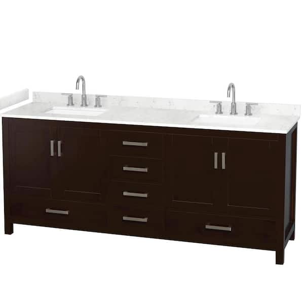 Sheffield 80 in. Double Freestanding Espresso Bath Vanity with Carrara Cultured Marble Top