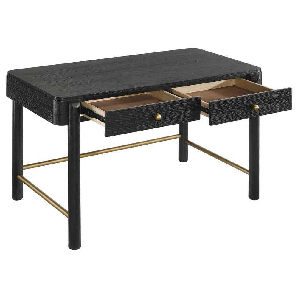 Black Coastal 2-Drawer Vanity Desk with Gold Accents
