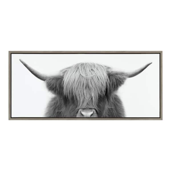 Kate and Laurel Hey Dude Highland Cow by The Creative Bunch Studio Framed Animal Canvas Wall Art Print 40.00 in. x 18.00 in.
