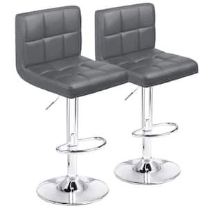 33 in. - 44 in. Height Dark Gray Low Back Metal Adjustable Bar Stool with PU Leather-Seat 360° Swivel (Set of 2)