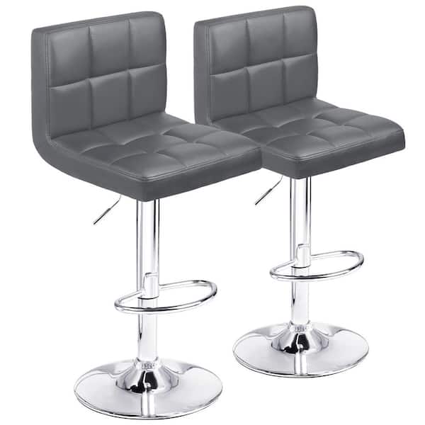 LACOO 33 in. - 44 in. Height Dark Gray Low Back Metal Adjustable Bar Stool with PU Leather-Seat 360° Swivel (Set of 2)