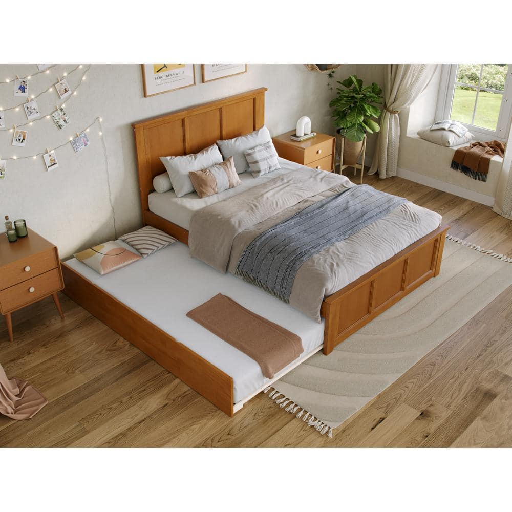 Madison Light Toffee Full Wood Platform Bed with Trundle