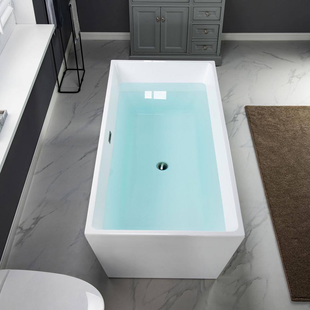 67" x 32" Freestanding Soaking Acrylic Rectangular Bathtub, Non-Slip Design