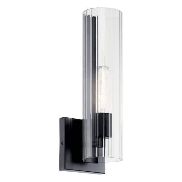 KICHLER Jemsa 1-Light Black Bathroom Indoor Wall Sconce Light with Clear Fluted Glass Shade