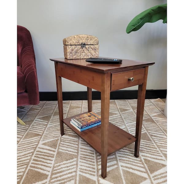13 in. Mahogany 23 in. Rectangle Bamboo Recliner Table with Drawer