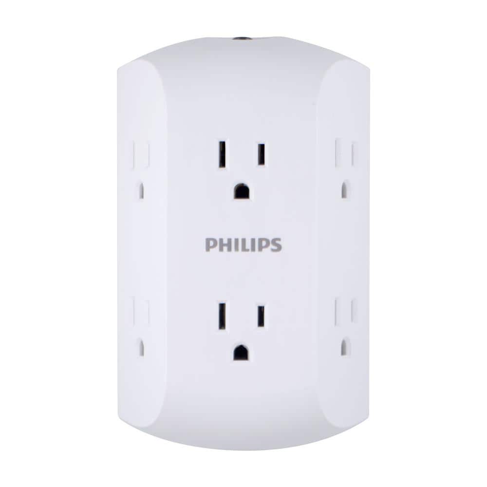 Philips Grounded 6-Outlet Wall Tap Adapter with Resettable Circuit Breaker SPS1460WH/37 - Home Depot