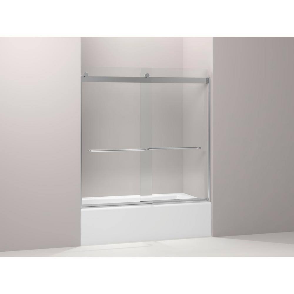 Levity Bright Silver Frameless Sliding Bath Door with Clear Glass