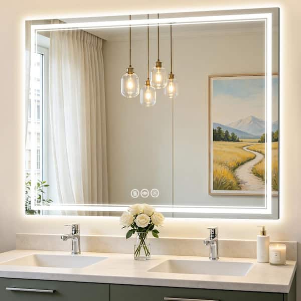 LuxHomez 36 in. W x 48 in. H Rectangular Frameless Anti-Fog Front