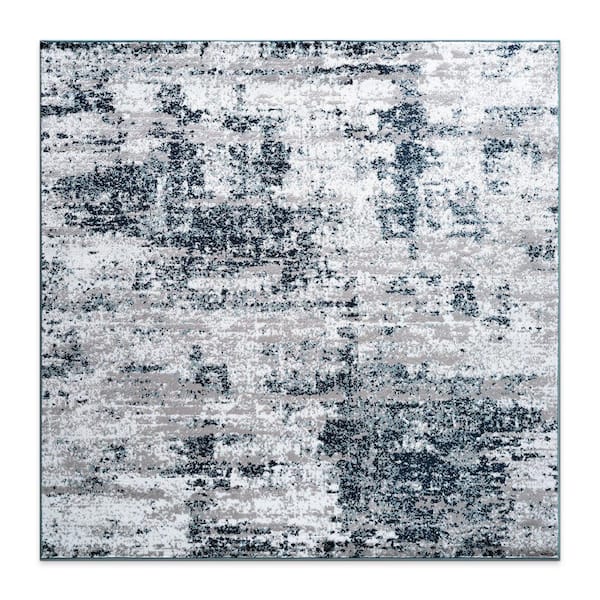 Wynn 6 ft. 6 in. X 6 ft. 6 in. Square Blue Distressed Modern Abstract Area Rug