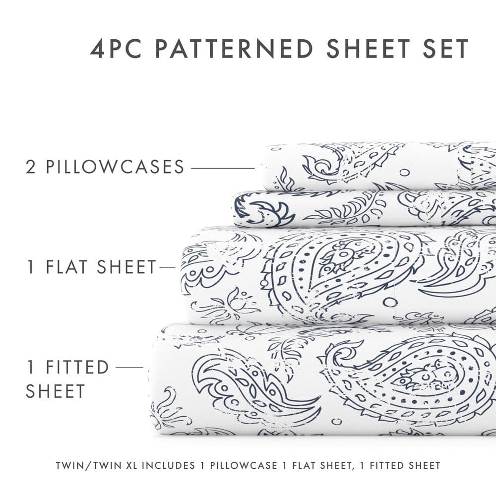 Navy Floral Deep Pocket Queen Microfiber Sheet Set