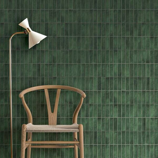 Spanish Artis Dark Green 4 in. x 12 in. Glazed Porcelain Wall Tile Sample