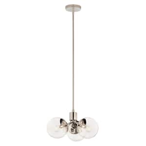 Silvarious 16.5 in. 3-Light Polished Nickel Modern Clear Glass Shaded Convertible Chandelier for Dining Room
