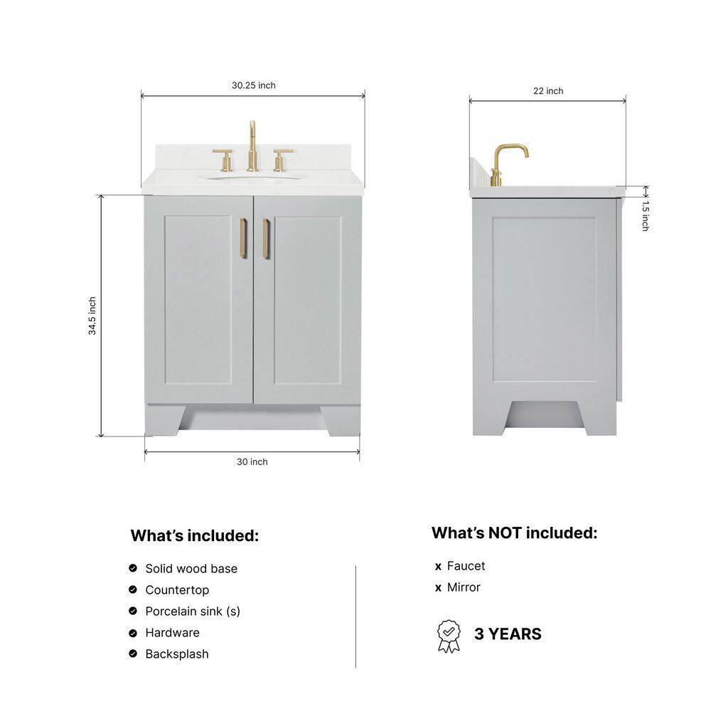Gray Hardwood 30.25'' Single Basin Freestanding Vanity