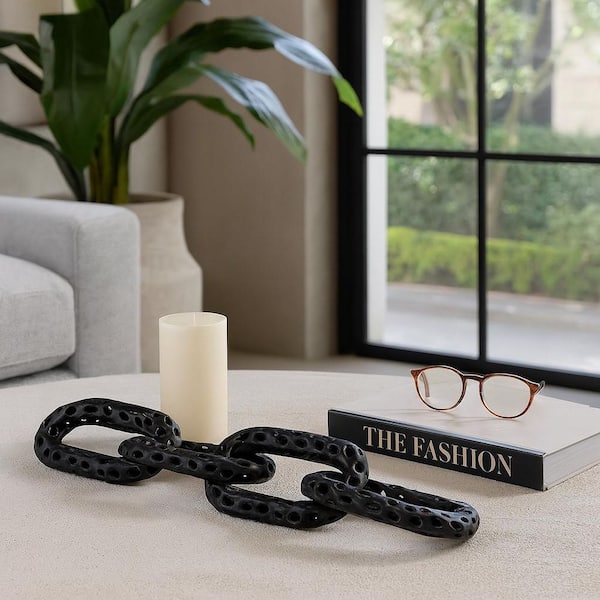 Liv & Skye Black 25 in. x 1 in. Metal Pierced 4-chain Link Sculpture