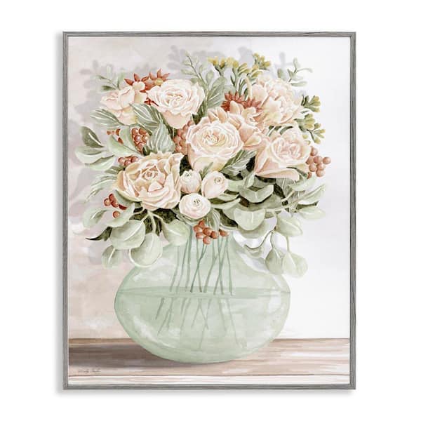 Stupell Industries Rose and Herb Bouquet by Cindy Jacobs Gray Framed Nature Giclee Art Print 30 in. x 24 in.