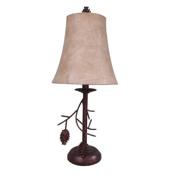 Fangio Lighting 23.5 in. Brown Metal Table Lamp with Pine Cone Branch Accents-DISCONTINUED