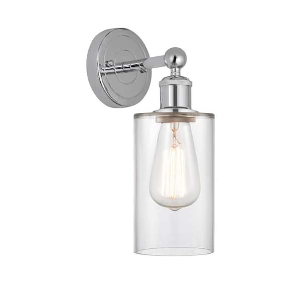 Clymer 1-Light Polished Chrome, Clear Wall Sconce with Clear Glass Shade