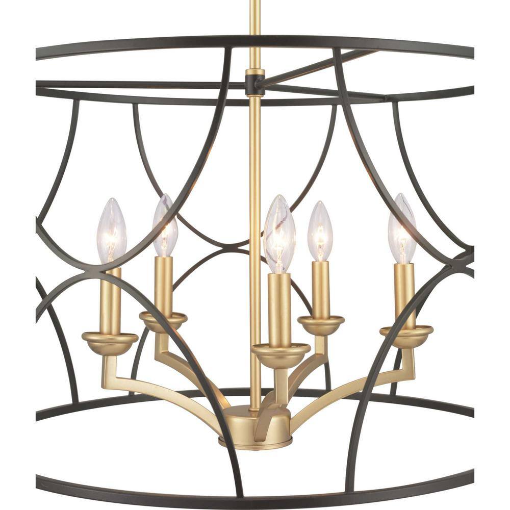 Landree Black Steel and Brass 5-Light Chandelier