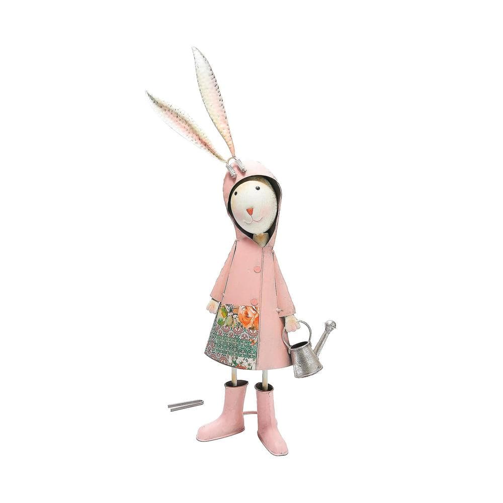 Plow & Hearth Metal Storybook Rabbit Garden Statue Pink