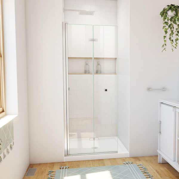 DreamLine 32 in. L x 32 in. W x 74 3/4 in. H Alcove Shower Kit with Bi Fold Frameless Shower Door and Shower Pan, BN/W