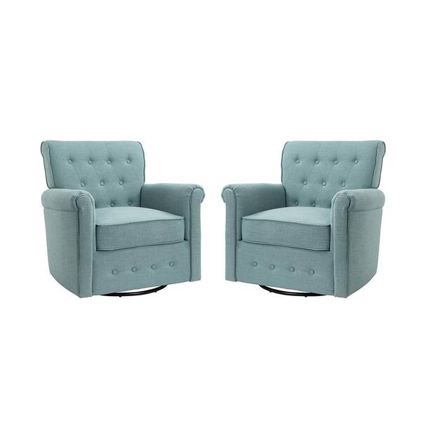 JAYDEN CREATION Andrin Blue Swivel Armchair with Metal Base Set of 2 ...